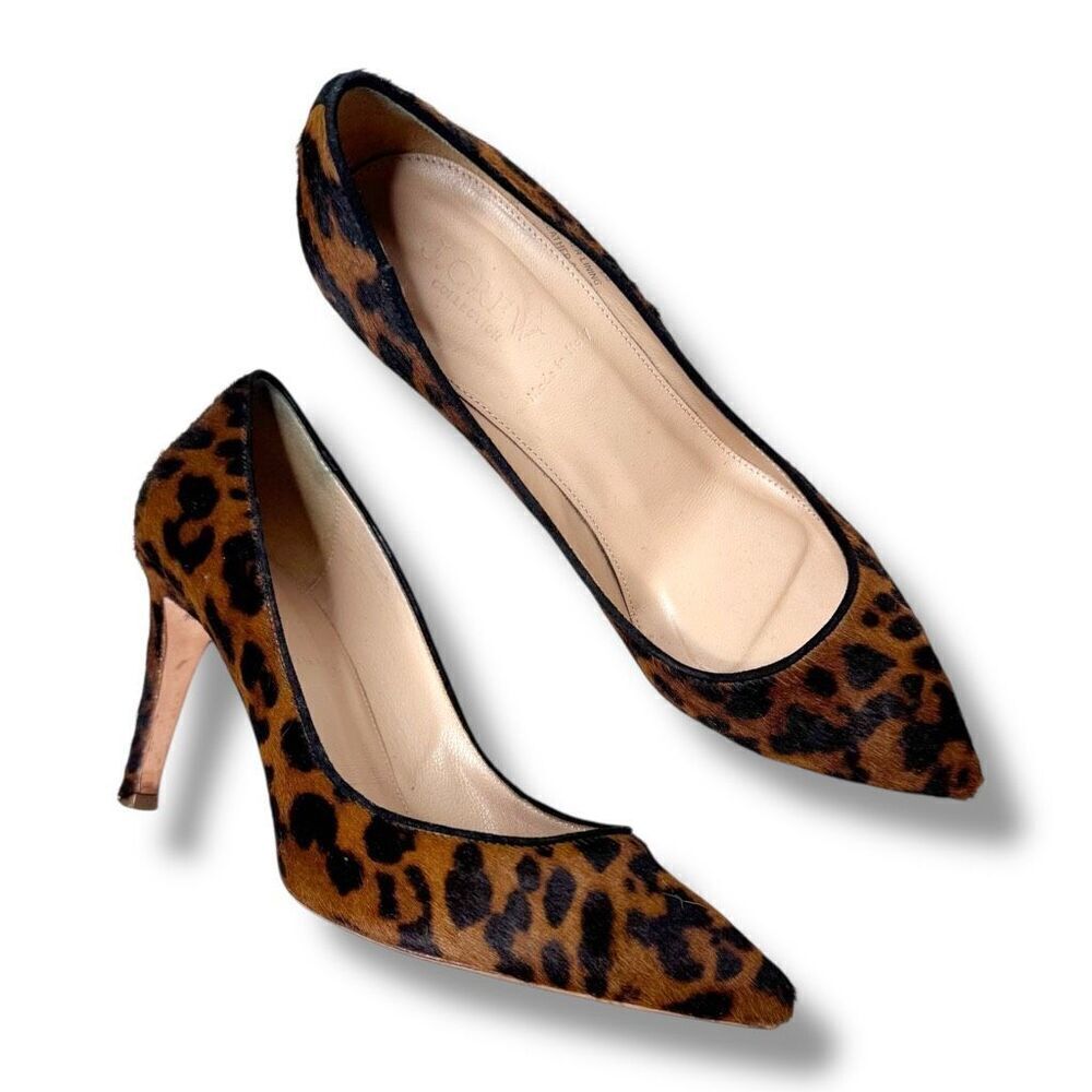 J. Crew Collection Ponyhair Hazelnut Leopard Elsie Heels Pumps Size 7.5 Italy